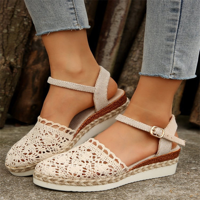 Dezsino.com Women's Elegant Closed Toe Crochet Wedge Sandals