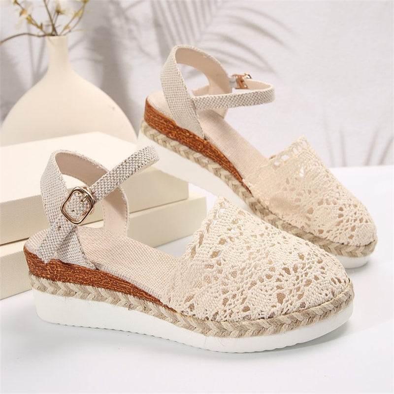 Dezsino.com Women's Elegant Closed Toe Crochet Wedge Sandals