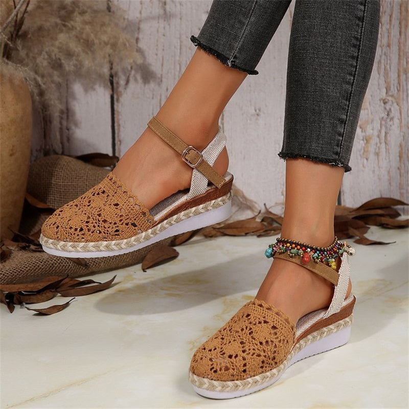Dezsino.com Women's Elegant Closed Toe Crochet Wedge Sandals