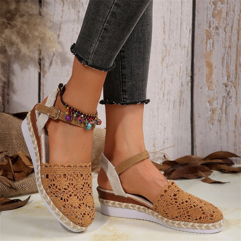 Dezsino.com Women's Elegant Closed Toe Crochet Wedge Sandals